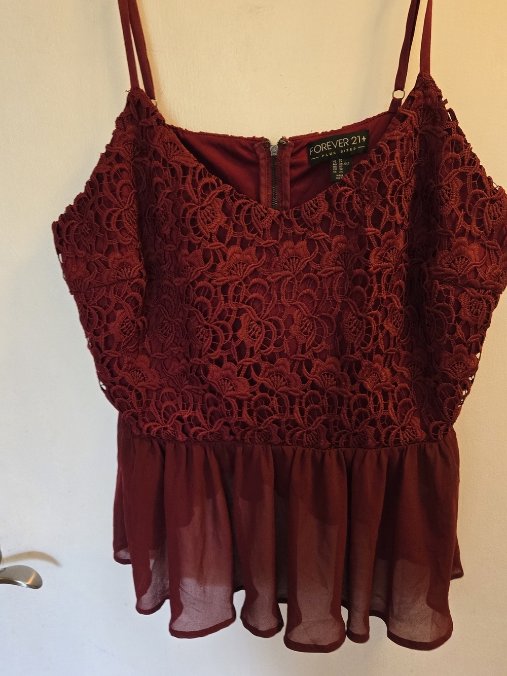 Forever 21 Burgundy Lace Peplum Cami Top Size 3X